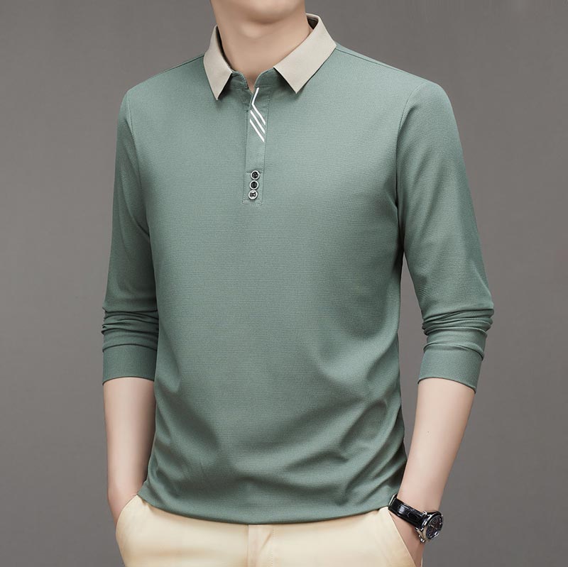 👑Men's Business Casual Solid Color Lapel Base T-shirt