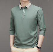 👑Men's Business Casual Solid Color Lapel Base T-shirt