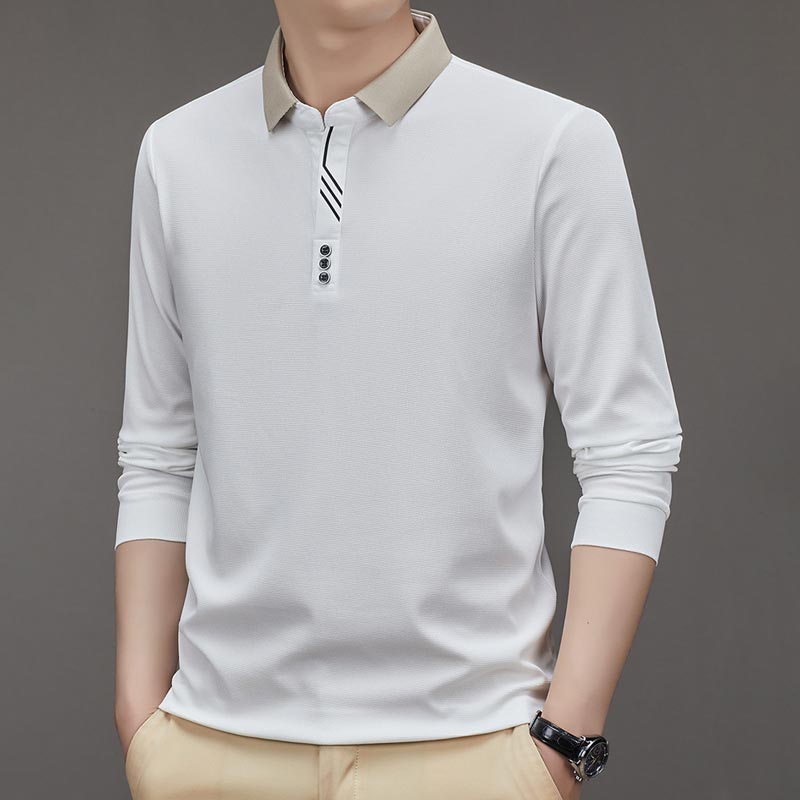 👑Men's Business Casual Solid Color Lapel Base T-shirt