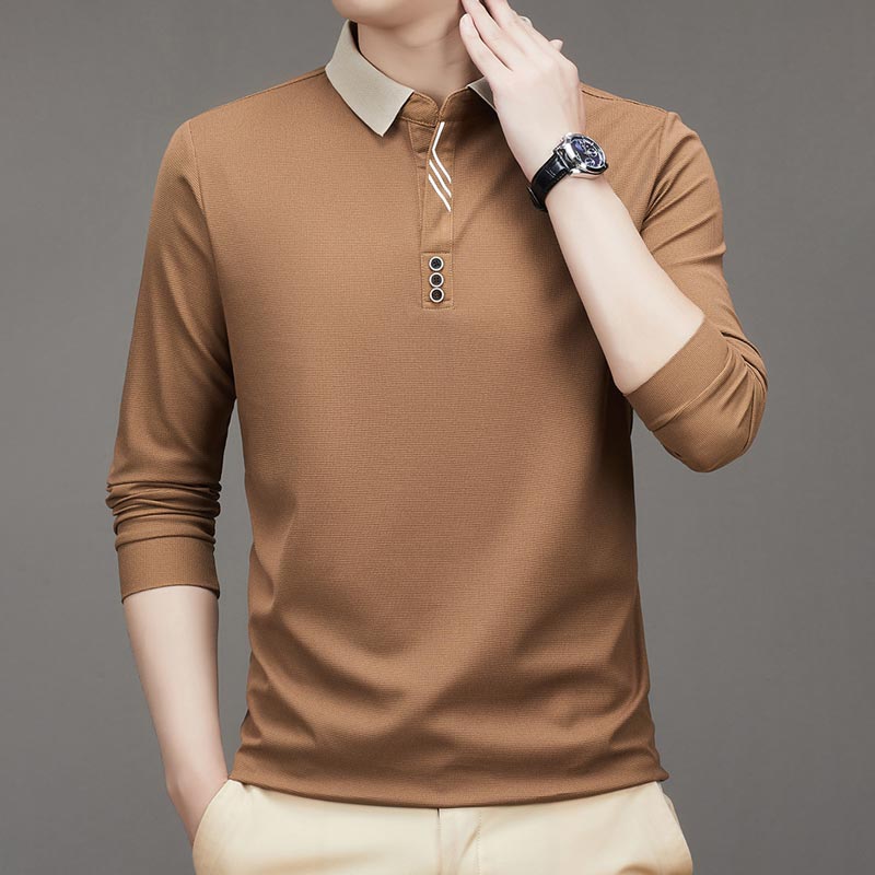 👑Men's Business Casual Solid Color Lapel Base T-shirt