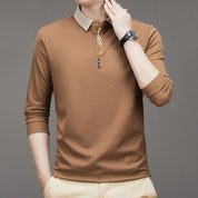 👑Men's Business Casual Solid Color Lapel Base T-shirt
