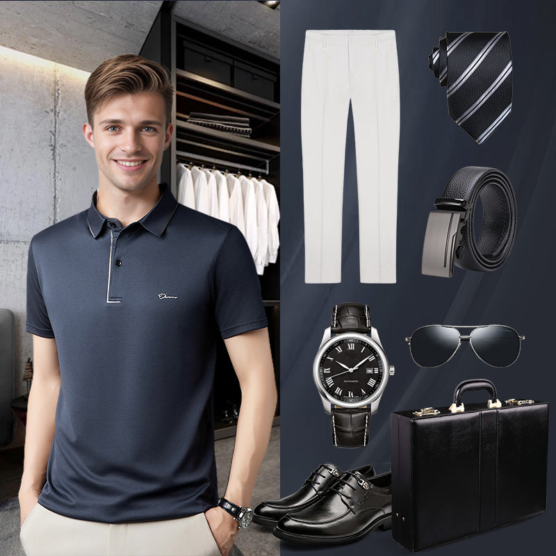 ✨2025 New Arrivals✨Men's Ice Silk Business Casual Lapel Shirt👚