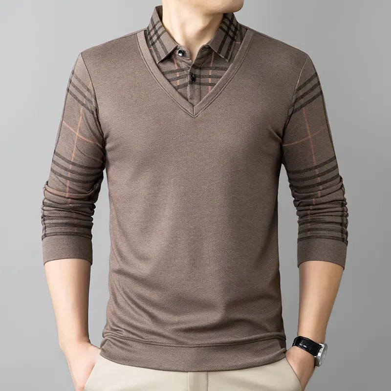 ⏳Multi-scenario fit🔥Men's Faux Two Piece Lapel Long-Sleeve Tops👔