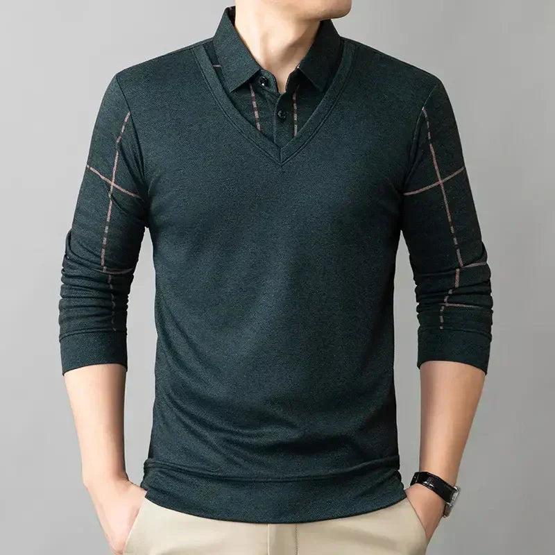 ⏳Multi-scenario fit🔥Men's Faux Two Piece Lapel Long-Sleeve Tops👔