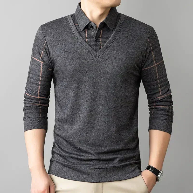 ⏳Multi-scenario fit🔥Men's Faux Two Piece Lapel Long-Sleeve Tops👔