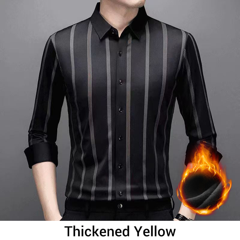 Men's Thickened Striped Lapel Button Down Shirts