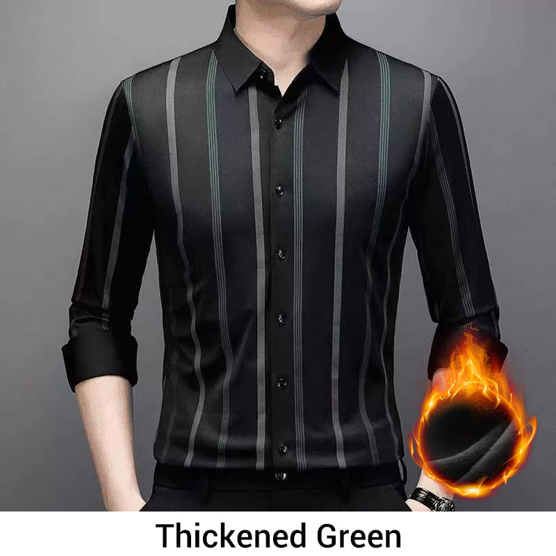 Men's Thickened Striped Lapel Button Down Shirts