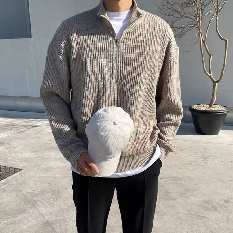Men's Casual Ribbed Half-Zip Sweater