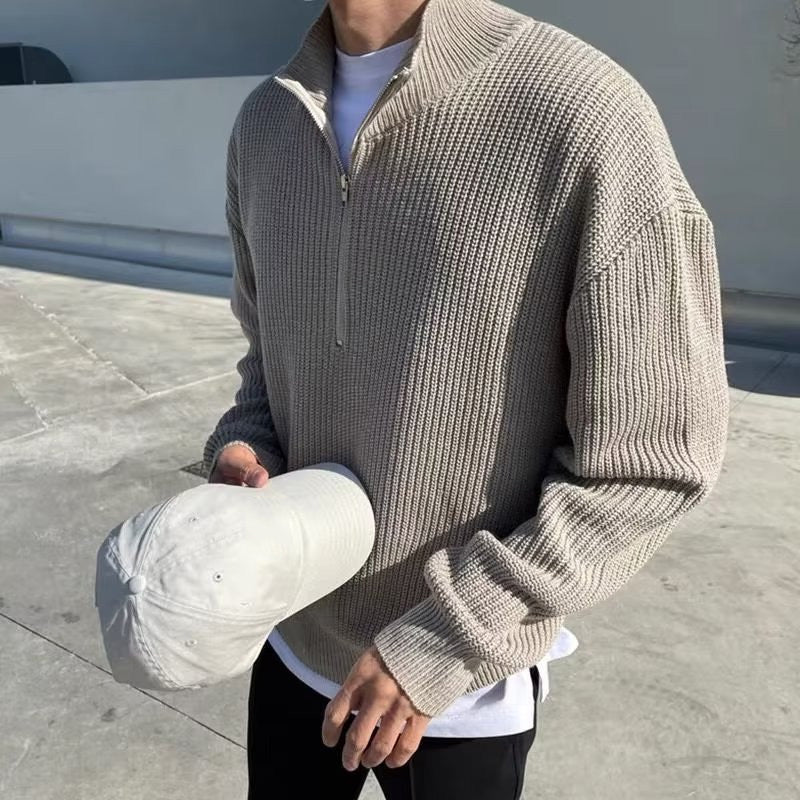 Men's Casual Ribbed Half-Zip Sweater
