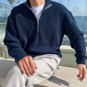 Men's Casual Ribbed Half-Zip Sweater