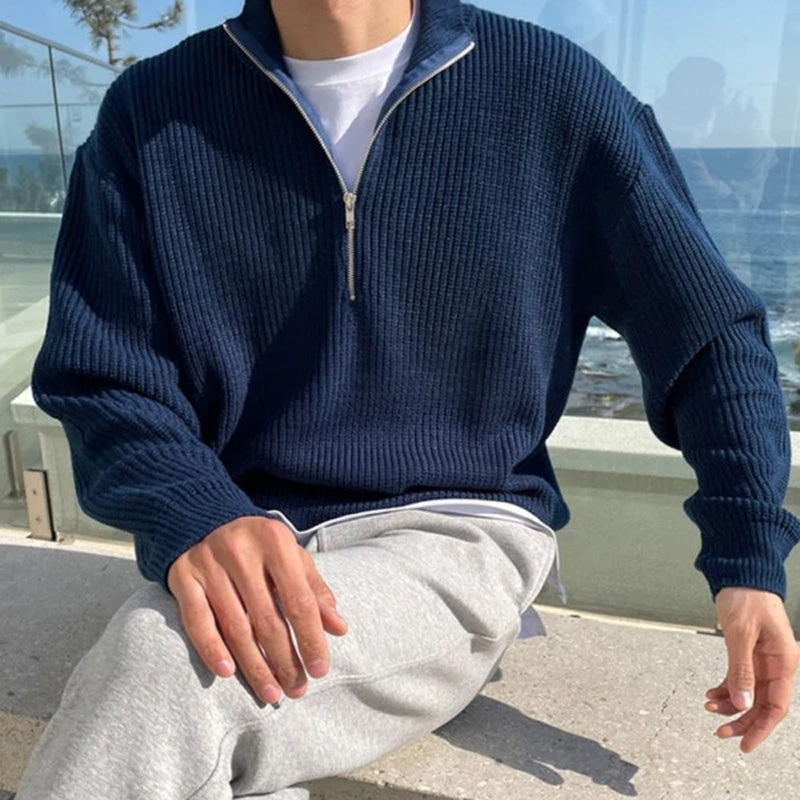 Men's Casual Ribbed Half-Zip Sweater