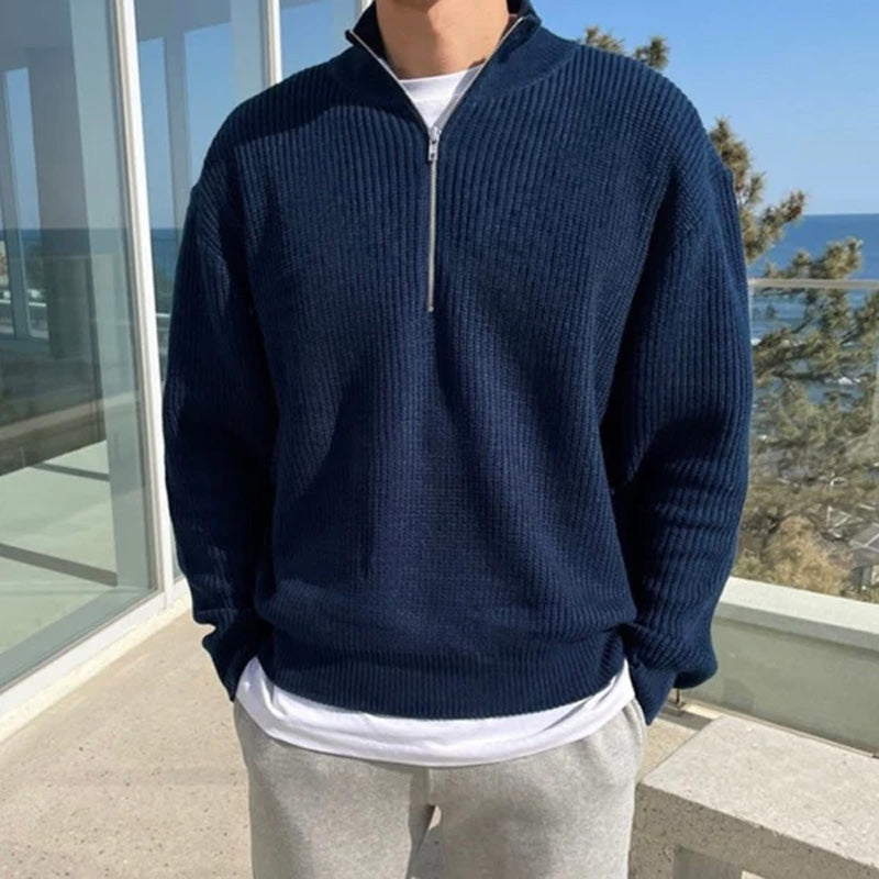 Men's Casual Ribbed Half-Zip Sweater