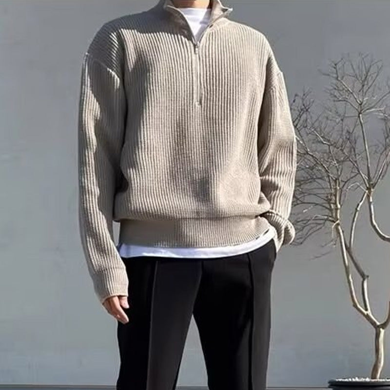 Men's Casual Ribbed Half-Zip Sweater