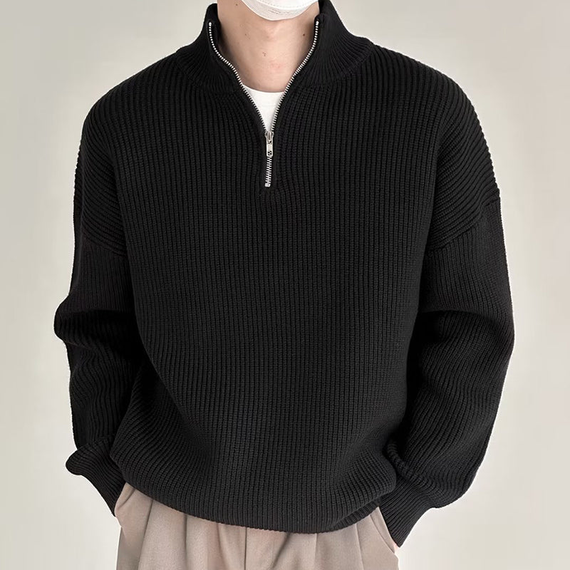 Men's Casual Ribbed Half-Zip Sweater
