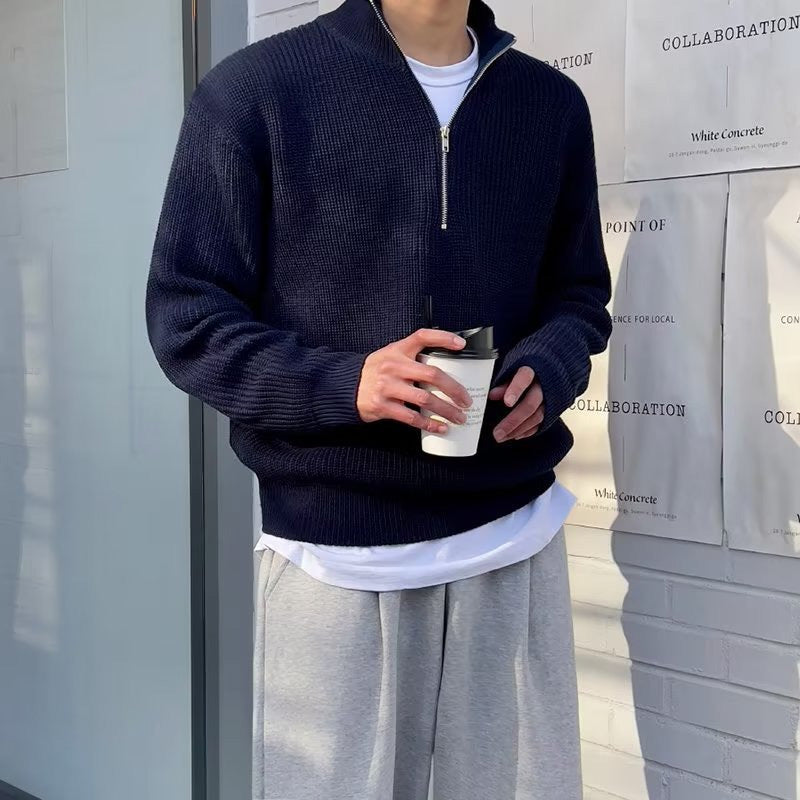 Men's Casual Ribbed Half-Zip Sweater