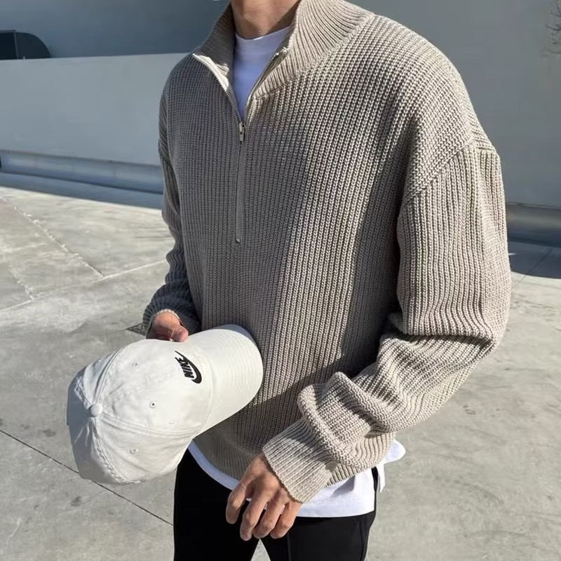 Men's Casual Ribbed Half-Zip Sweater