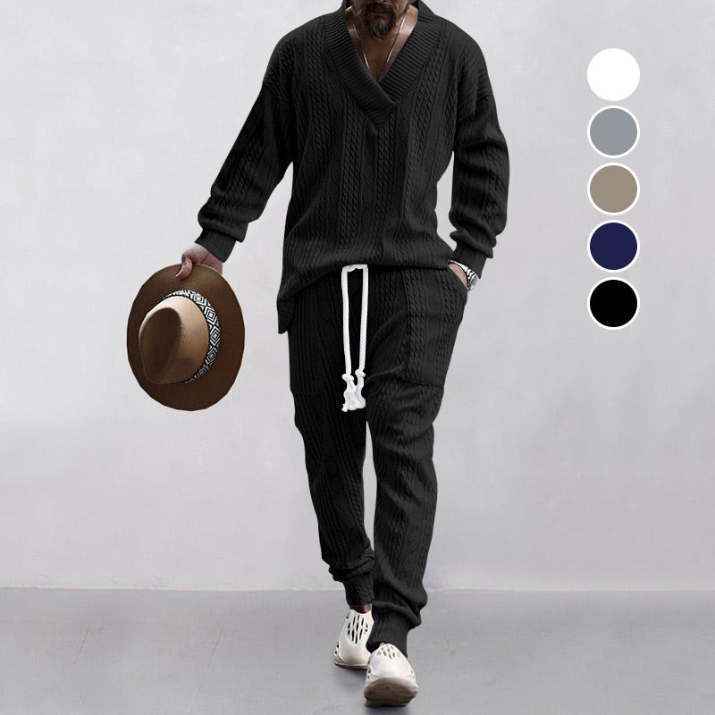 Men's Knitted 2-Piece Set - Sweatshirt & Joggers