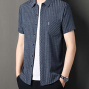 🔥2025 New Arrival🔥Men's Classic Striped Short Sleeve Button-Up Shirt