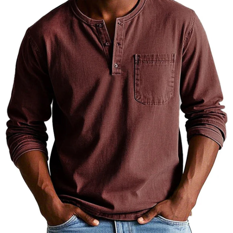 Men's Fashion Retro Distressed Pocket Design Long Sleeve Shirt