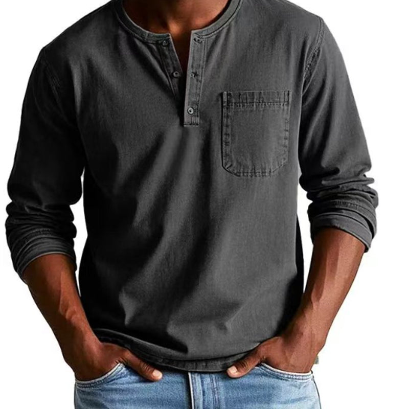 Men's Fashion Retro Distressed Pocket Design Long Sleeve Shirt