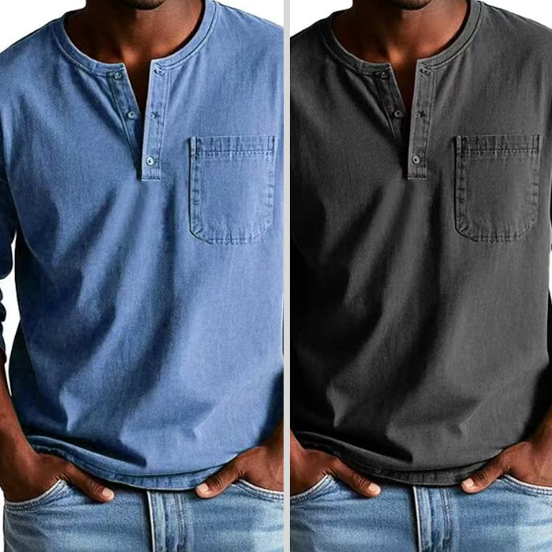 Men's Fashion Retro Distressed Pocket Design Long Sleeve Shirt