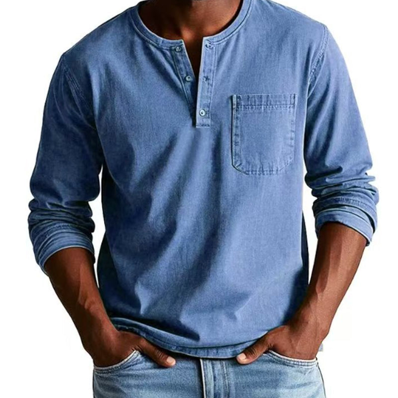 Men's Fashion Retro Distressed Pocket Design Long Sleeve Shirt