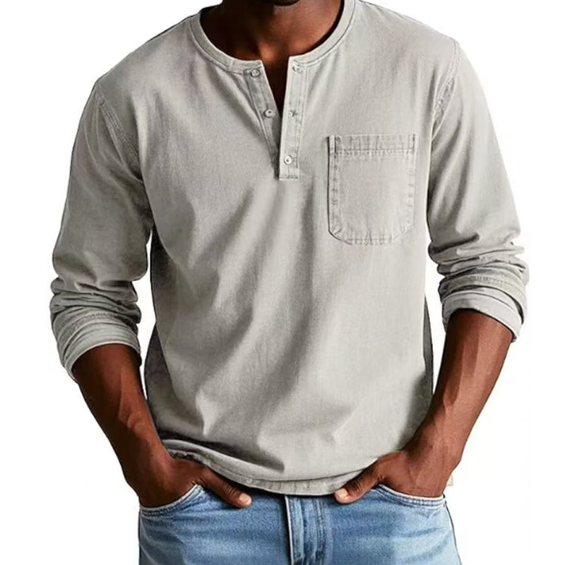 Men's Fashion Retro Distressed Pocket Design Long Sleeve Shirt