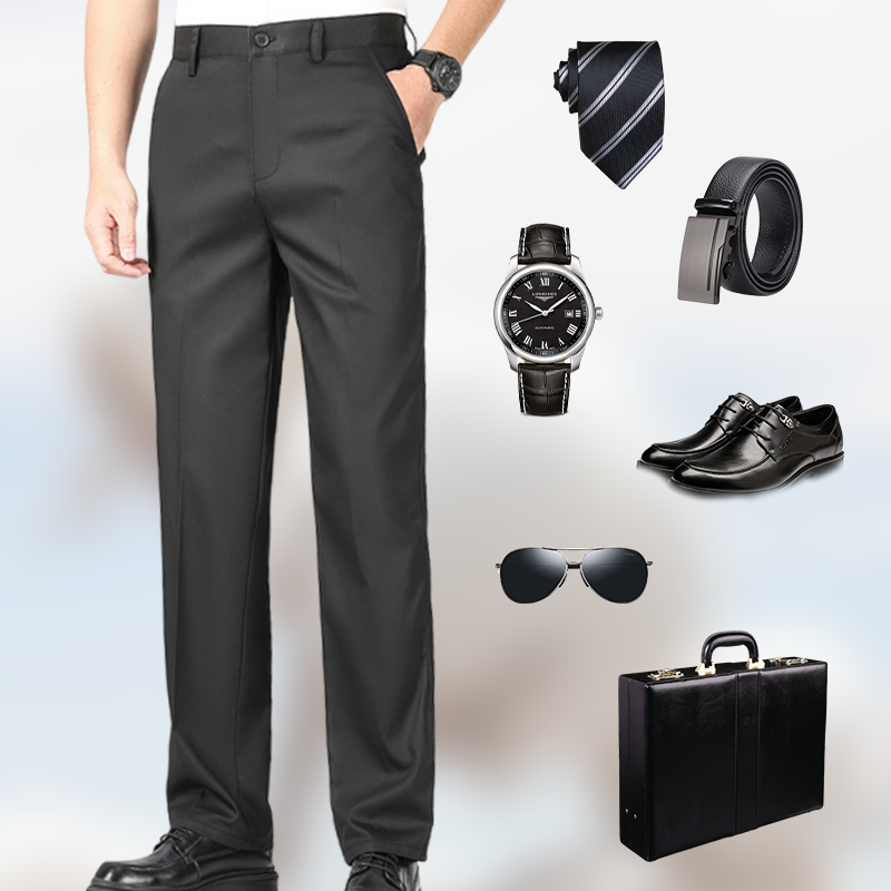 👑Fliwos Men's Casual Straight Wrinkle-Free Suit Pants