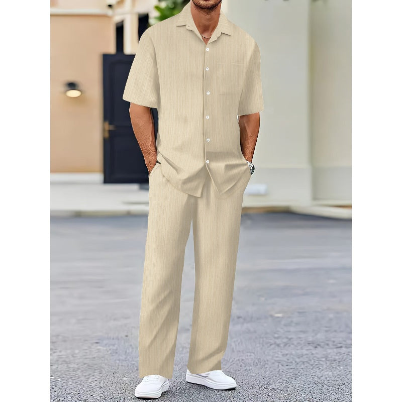 🌼Fliwos Men's Collared Top & Drawstring Pants Set