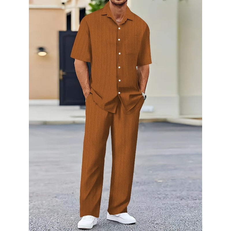 🌼Fliwos Men's Collared Top & Drawstring Pants Set