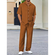 🌼Fliwos Men's Collared Top & Drawstring Pants Set