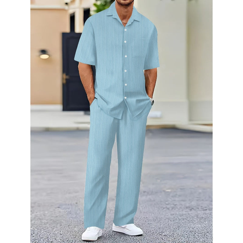 🌼Fliwos Men's Collared Top & Drawstring Pants Set