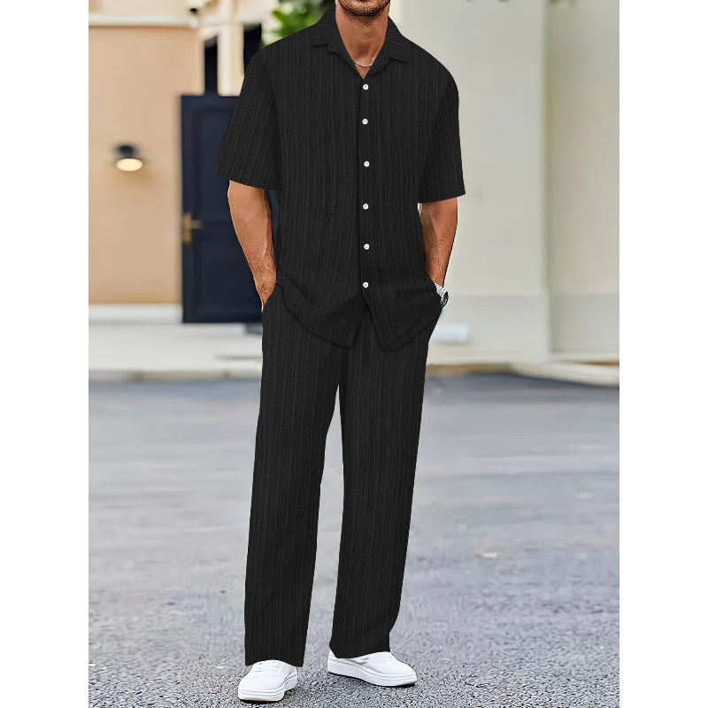 🌼Fliwos Men's Collared Top & Drawstring Pants Set