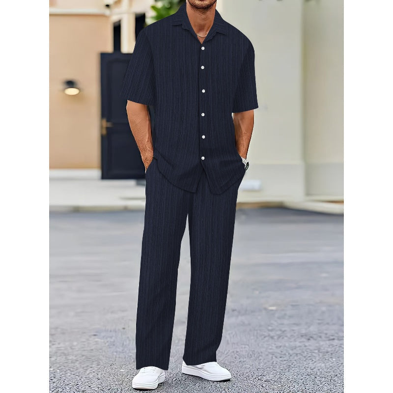🌼Fliwos Men's Collared Top & Drawstring Pants Set