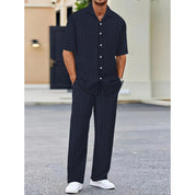🌼Fliwos Men's Collared Top & Drawstring Pants Set