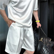 🏆Flash Sale⚡🔥High Quality Men's Simulated Silk Casual Solid Color Top and Shorts Two-Piece Set【Loose fit, suitable for all occasions】