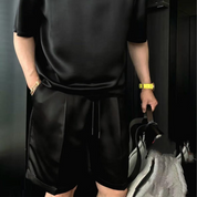 🏆Flash Sale⚡🔥High Quality Men's Simulated Silk Casual Solid Color Top and Shorts Two-Piece Set【Loose fit, suitable for all occasions】