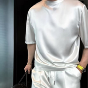 🏆Flash Sale⚡🔥High Quality Men's Simulated Silk Casual Solid Color Top and Shorts Two-Piece Set【Loose fit, suitable for all occasions】