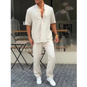 🏆Flash Sale⚡🔥Men’s Solid Lapel Short-Sleeve Tops ＆ Pants 2-Piece Set