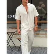 🏆Flash Sale⚡🔥Men’s Solid Lapel Short-Sleeve Tops ＆ Pants 2-Piece Set
