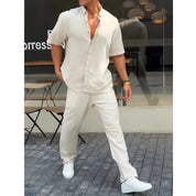 🏆Flash Sale⚡🔥Men’s Solid Lapel Short-Sleeve Tops ＆ Pants 2-Piece Set