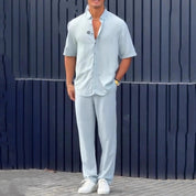 🏆Flash Sale⚡🔥Men’s Solid Lapel Short-Sleeve Tops ＆ Pants 2-Piece Set
