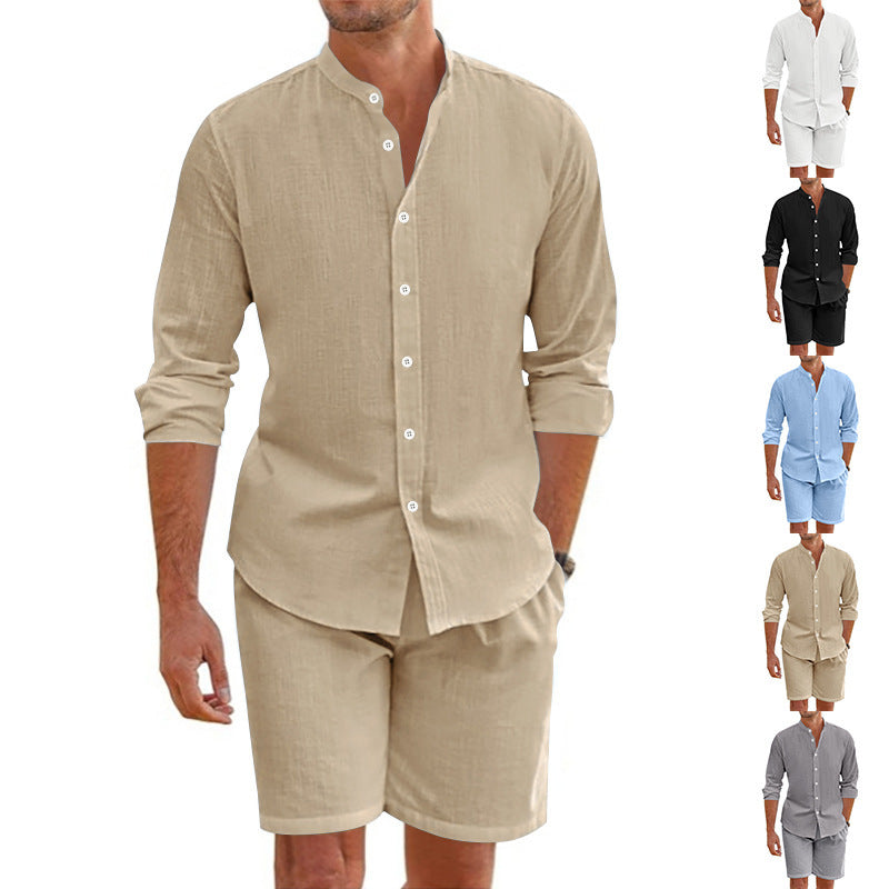 Men's Casual Linen Top & Shorts Two-Piece Set