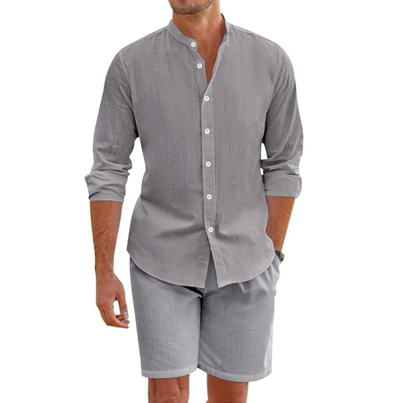 Men's Casual Linen Top & Shorts Two-Piece Set