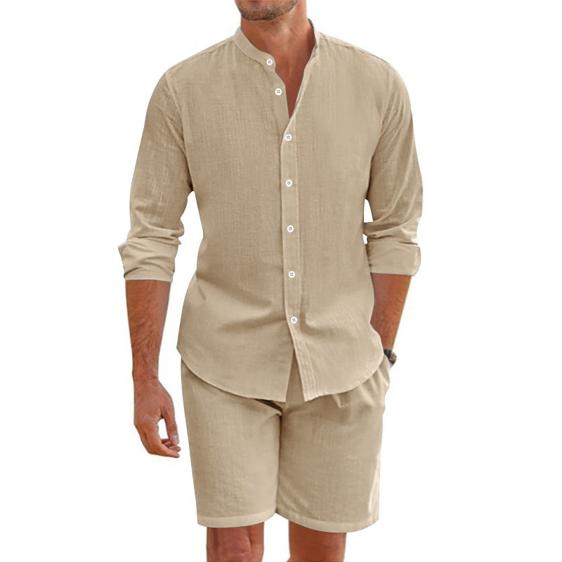 Men's Casual Linen Top & Shorts Two-Piece Set
