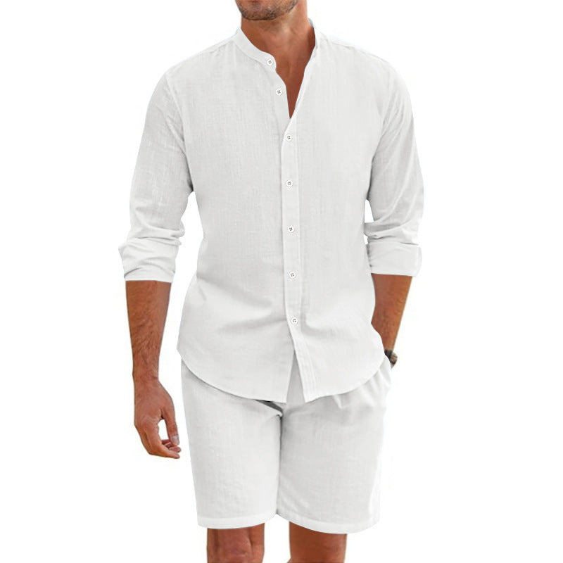Men's Casual Linen Top & Shorts Two-Piece Set