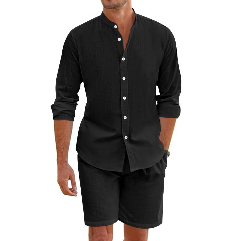 Men's Casual Linen Top & Shorts Two-Piece Set