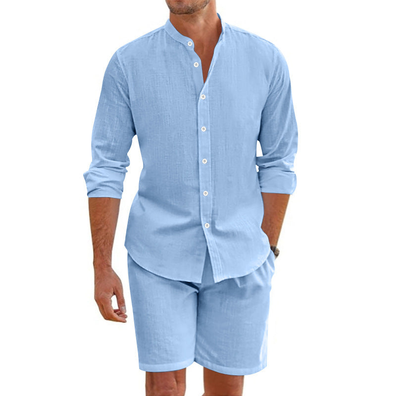 Men's Casual Linen Top & Shorts Two-Piece Set