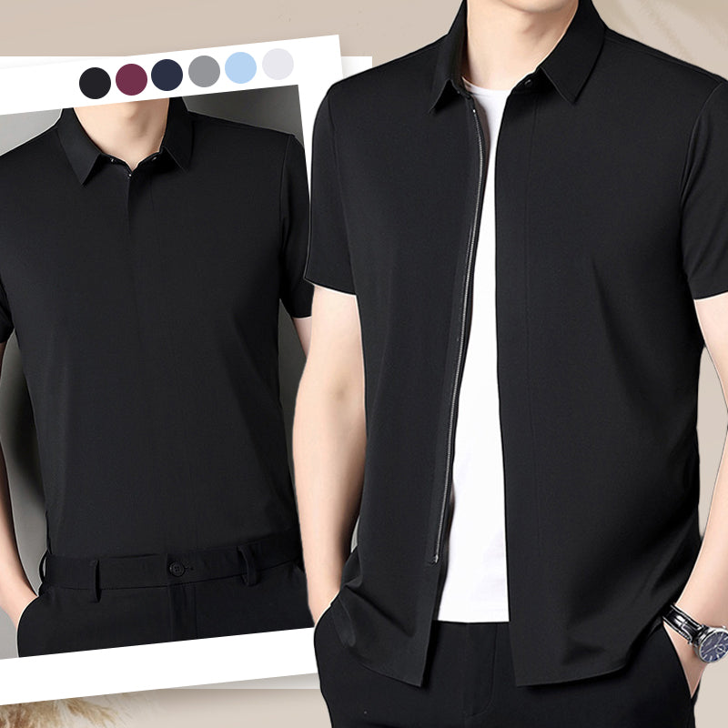 Men's Business Casual Short-Sleeve Zipper Shirt