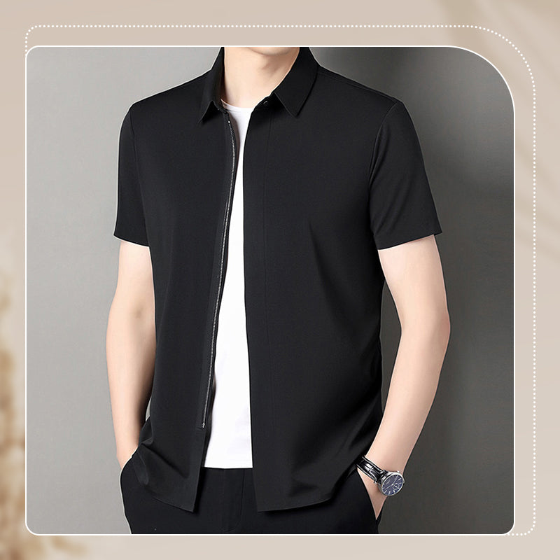 Men's Business Casual Short-Sleeve Zipper Shirt